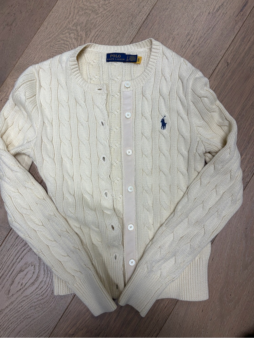 Ralph Lauren Cream Cable-Knit Cardigan with Navy Pony